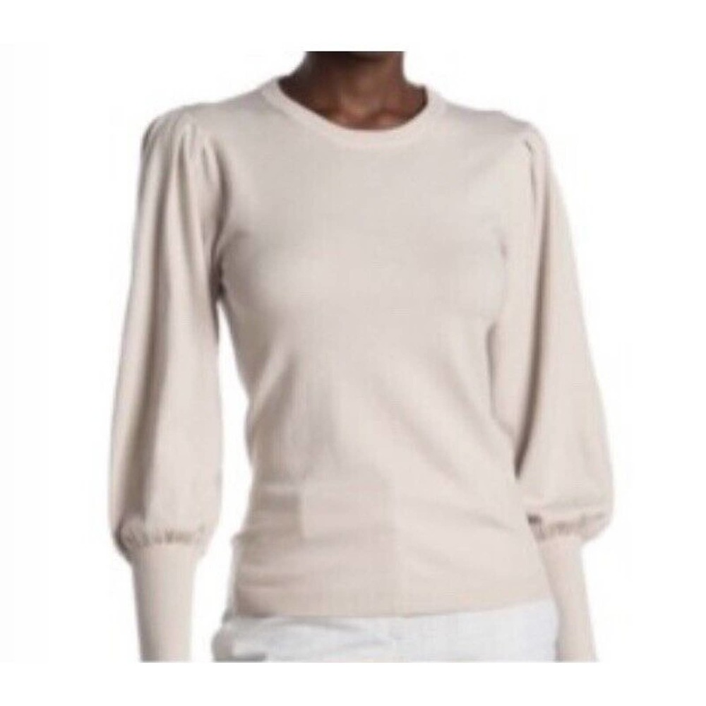 Magaschoni Snow Globe Puff Sleeve Sweater Size L Light Taupe
